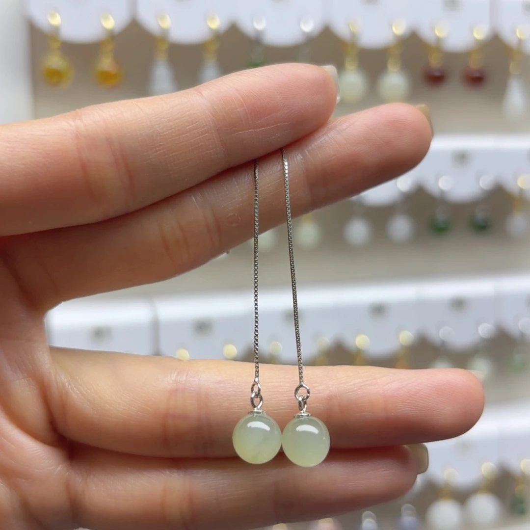 和田玉银S925镶嵌耳饰