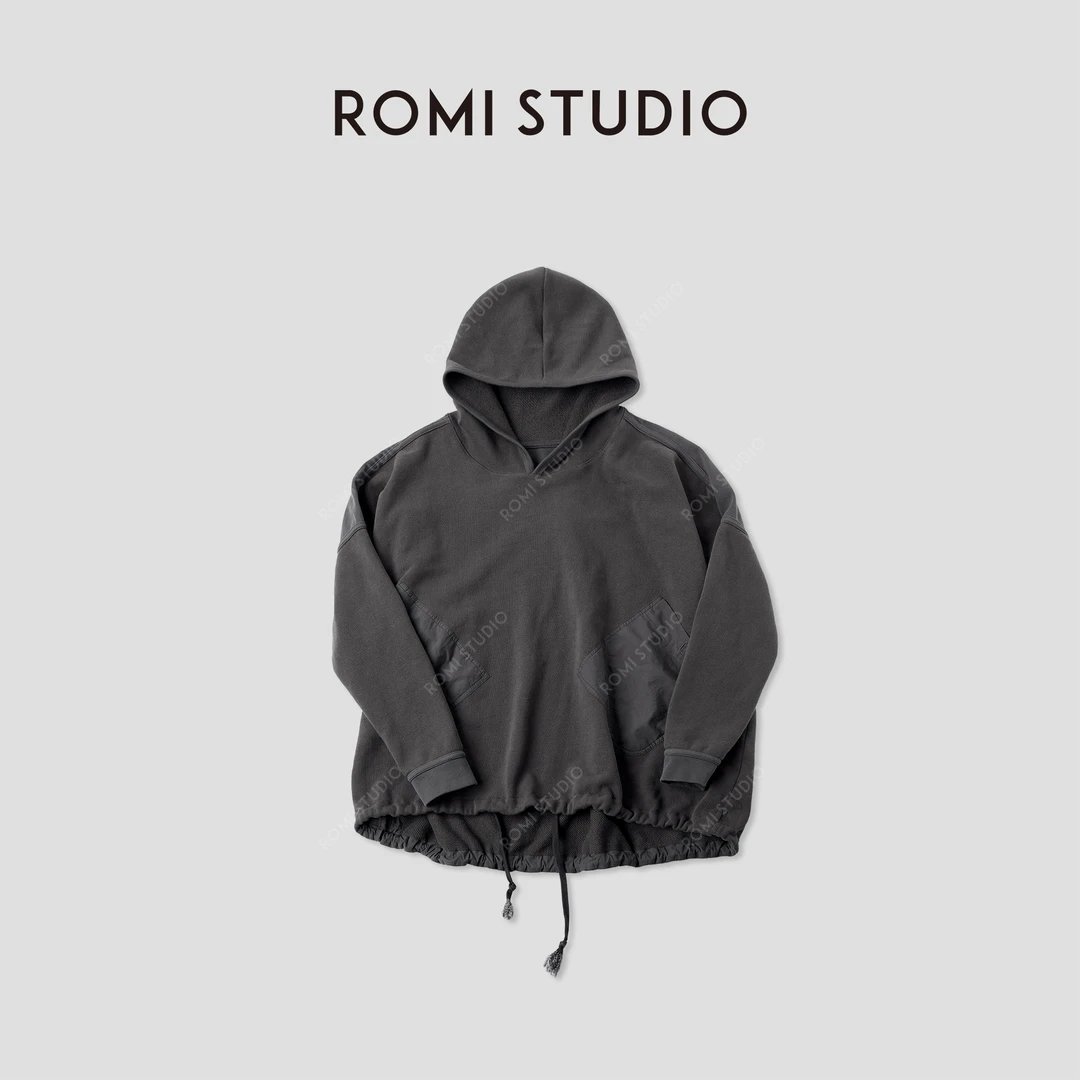 ROMI STUDIO“美式复古”粗针罗纹阿美咔叽风连帽卫衣裙RWCAS65443