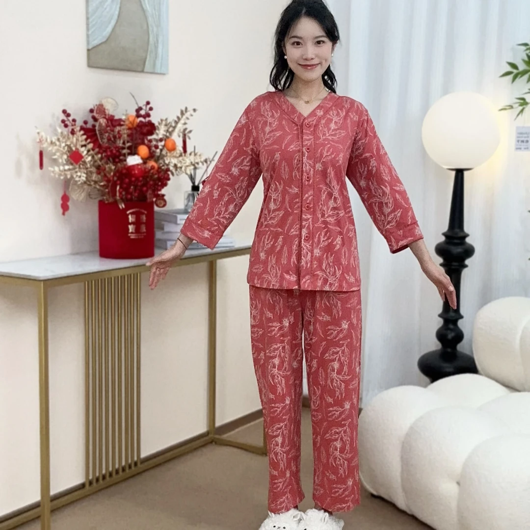 2025年新款睡衣女春秋季新款长袖长裤韩版宫廷风花纹家居服套装棉