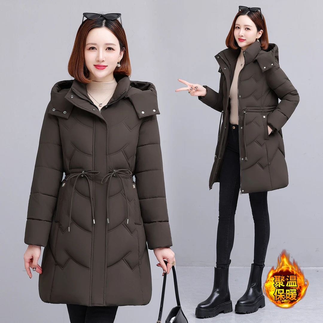 可拆卸帽中长款棉服女2025冬季新款加厚保暖棉衣外套时尚洋气棉袄