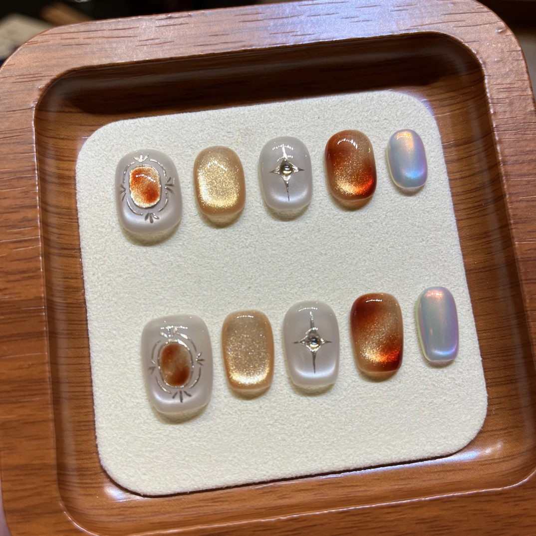 WuYe.Nail/雾野【落日菊】纯手工手绘猫眼显白穿戴甲