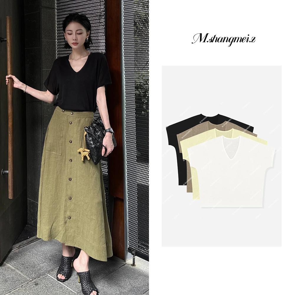 M.SHANGMEI.Z/沐熙【蝙蝠衫】美大哥立裁简约高级透气v领T恤X052560