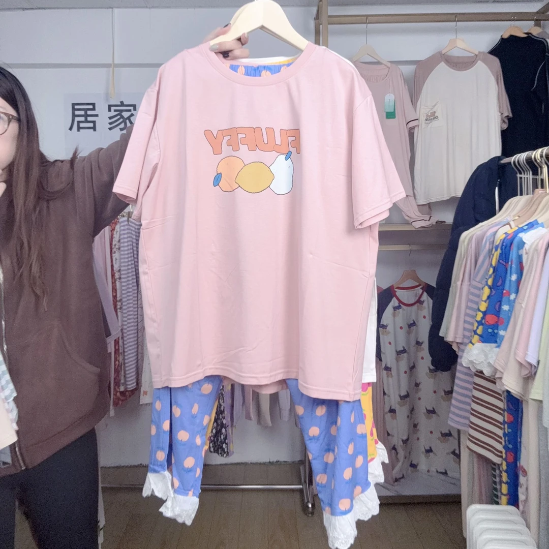 优可丝【水果T家居服套装】25新款柔软透气可外穿短袖8分裤印花居家