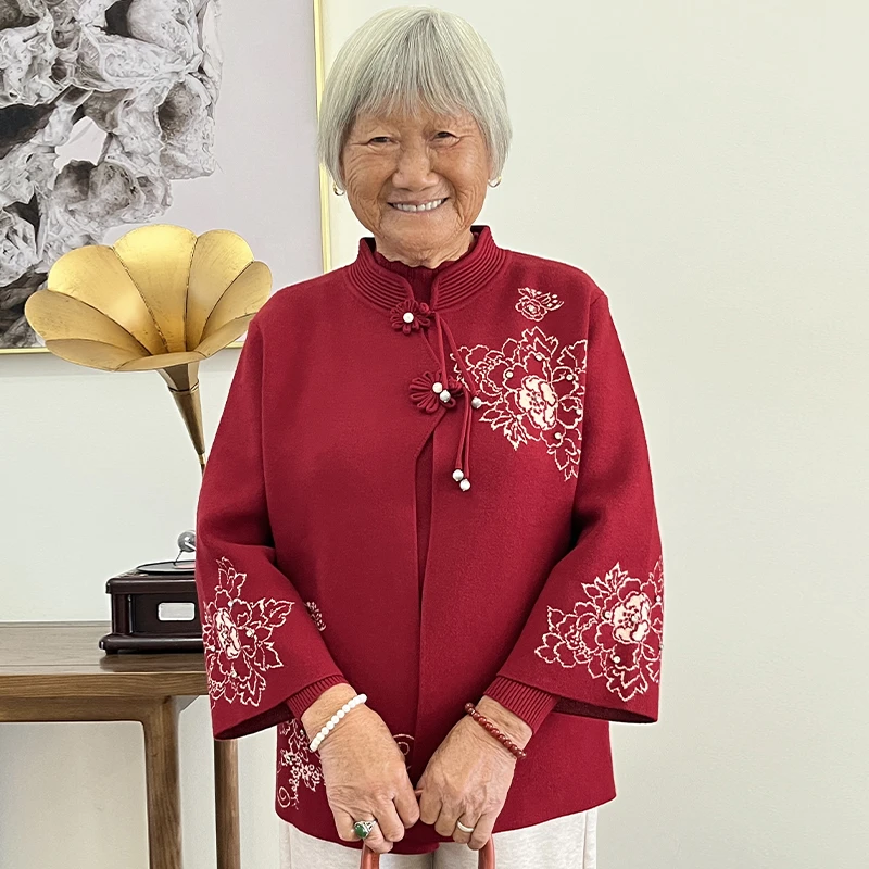 妈妈装秋装洋气针织两件套新中式国风上衣2025新款奶奶装秋冬开衫