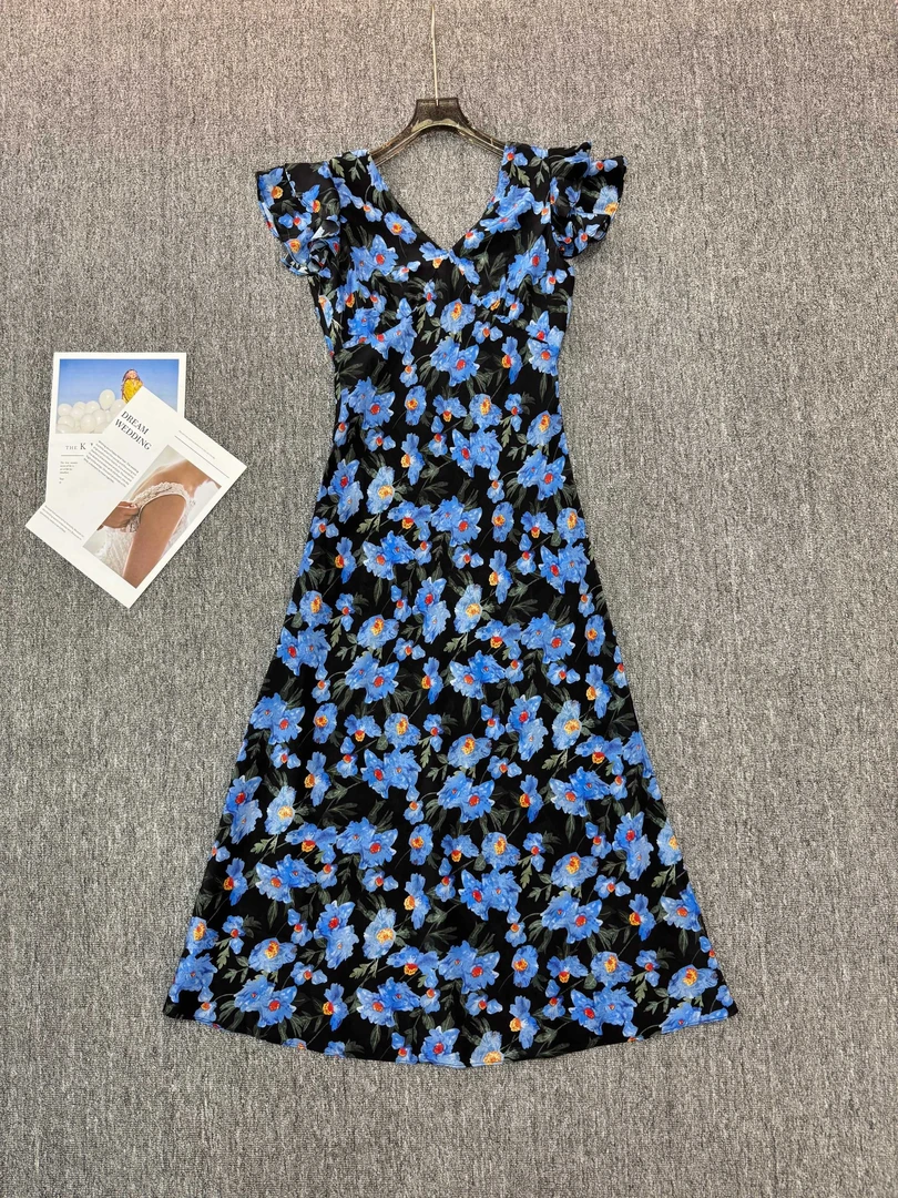 2025新款02双绉100%桑蚕丝丝斜裁显瘦花色裙子正宗桑蚕丝裙