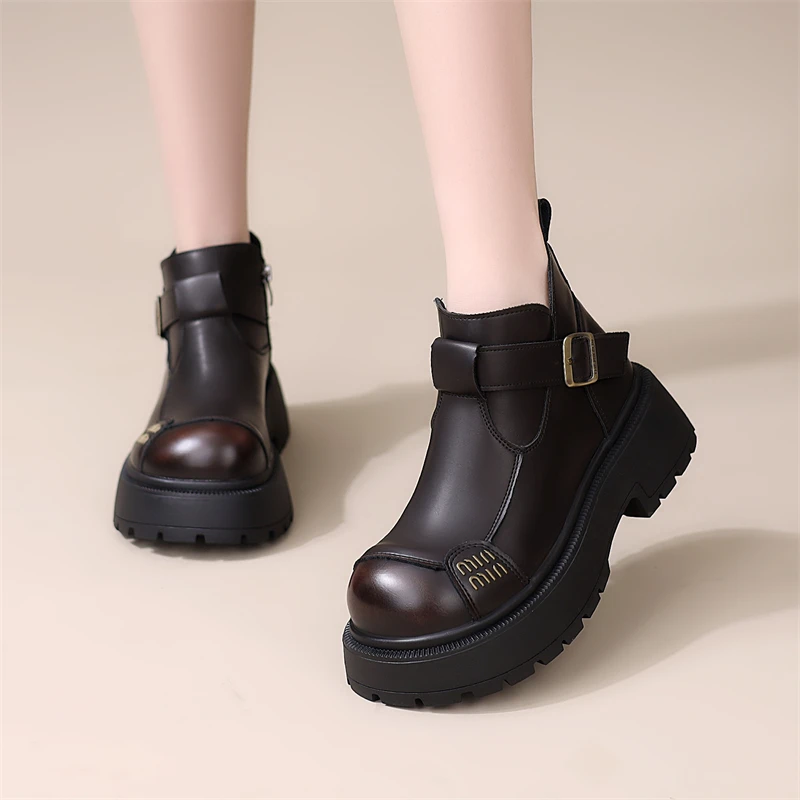 厚底显高百搭马丁靴女秋冬2025新款爆款加绒防滑英伦风低帮短靴