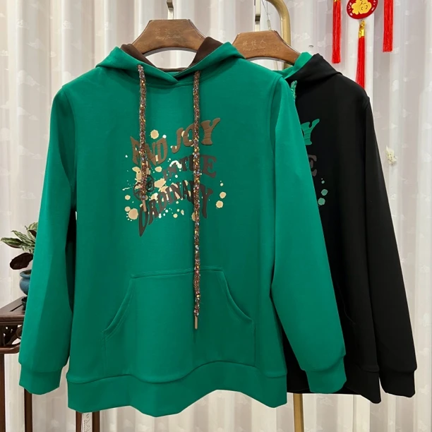 胖人坊撞色连帽卫衣4587  衣长69