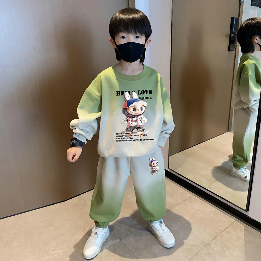 男宝男童春秋卫衣套装新款中小童时尚帅气男孩卡通休闲运动两件套