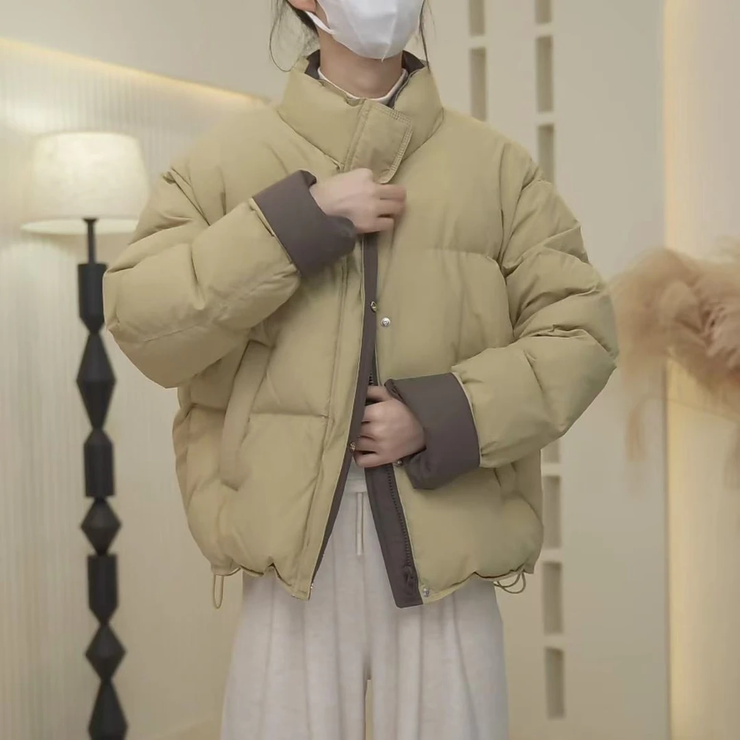 初冬时尚小个子韩版撞色减龄羽绒服冬季短款2