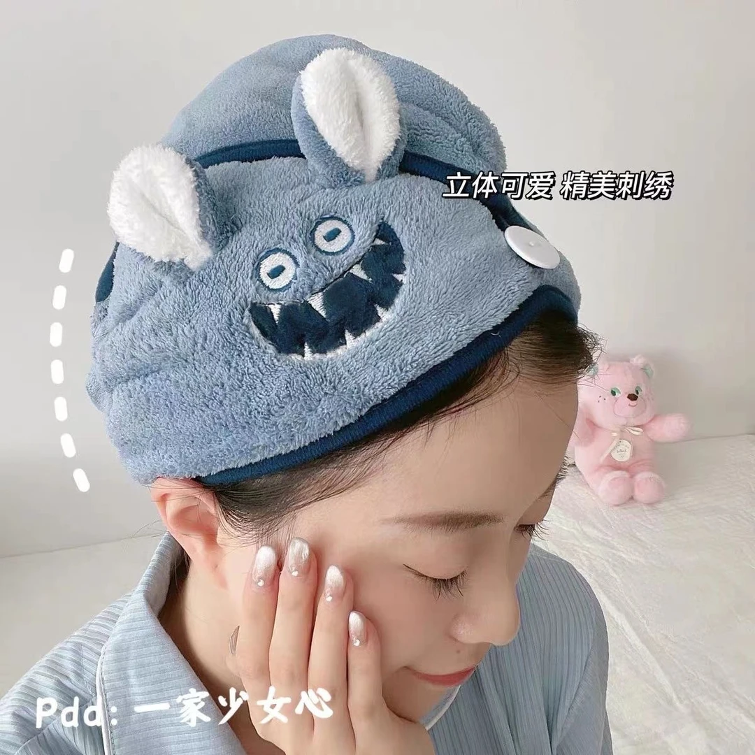 韩式小怪兽干发帽珊瑚绒浴帽卡通可爱吸水柔软布不掉毛批发