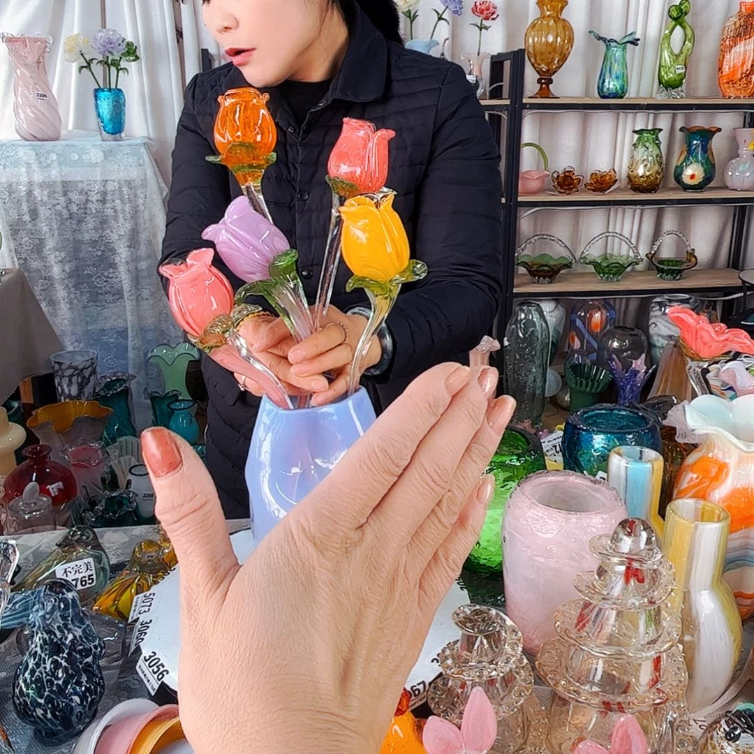 露***羊5朵花家悦琉璃工艺品不含瓶