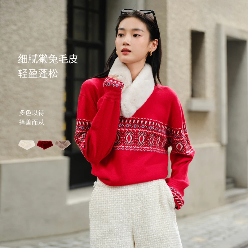 【礼遇】EP雅莹围巾 獭兔毛皮温暖围脖交叉毛绒围巾 新品ZQ05A