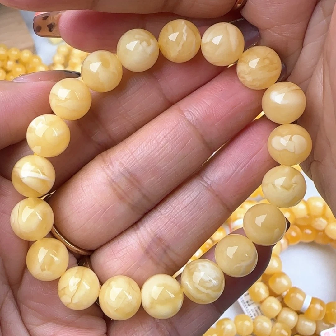 蜜蜡手链未镶嵌妖白花圆珠手串