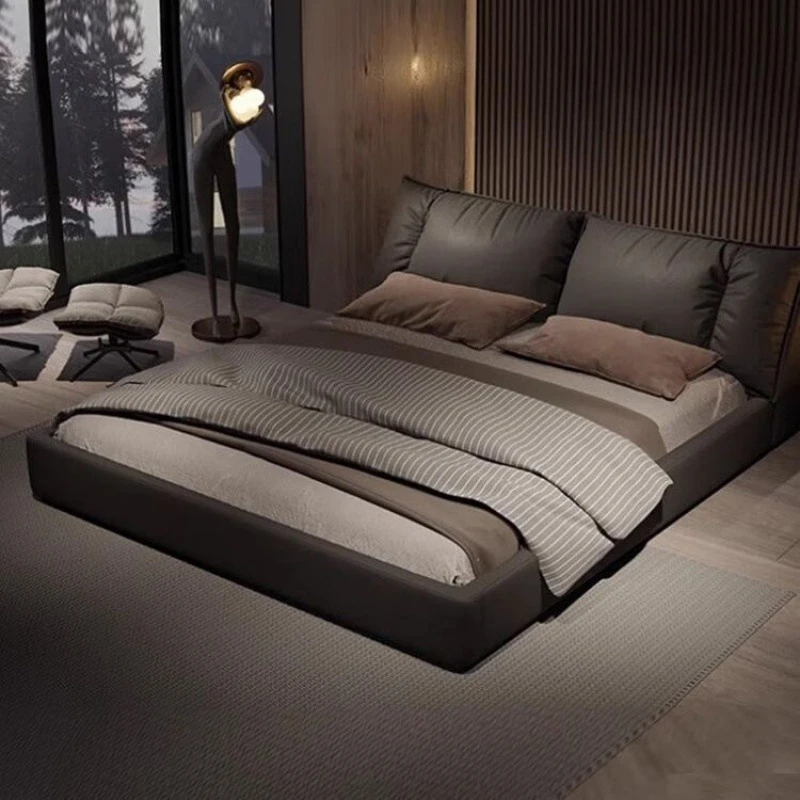 意式极简羽绒靠包真皮床现代简约双人床主卧软包床网红储物家用婚