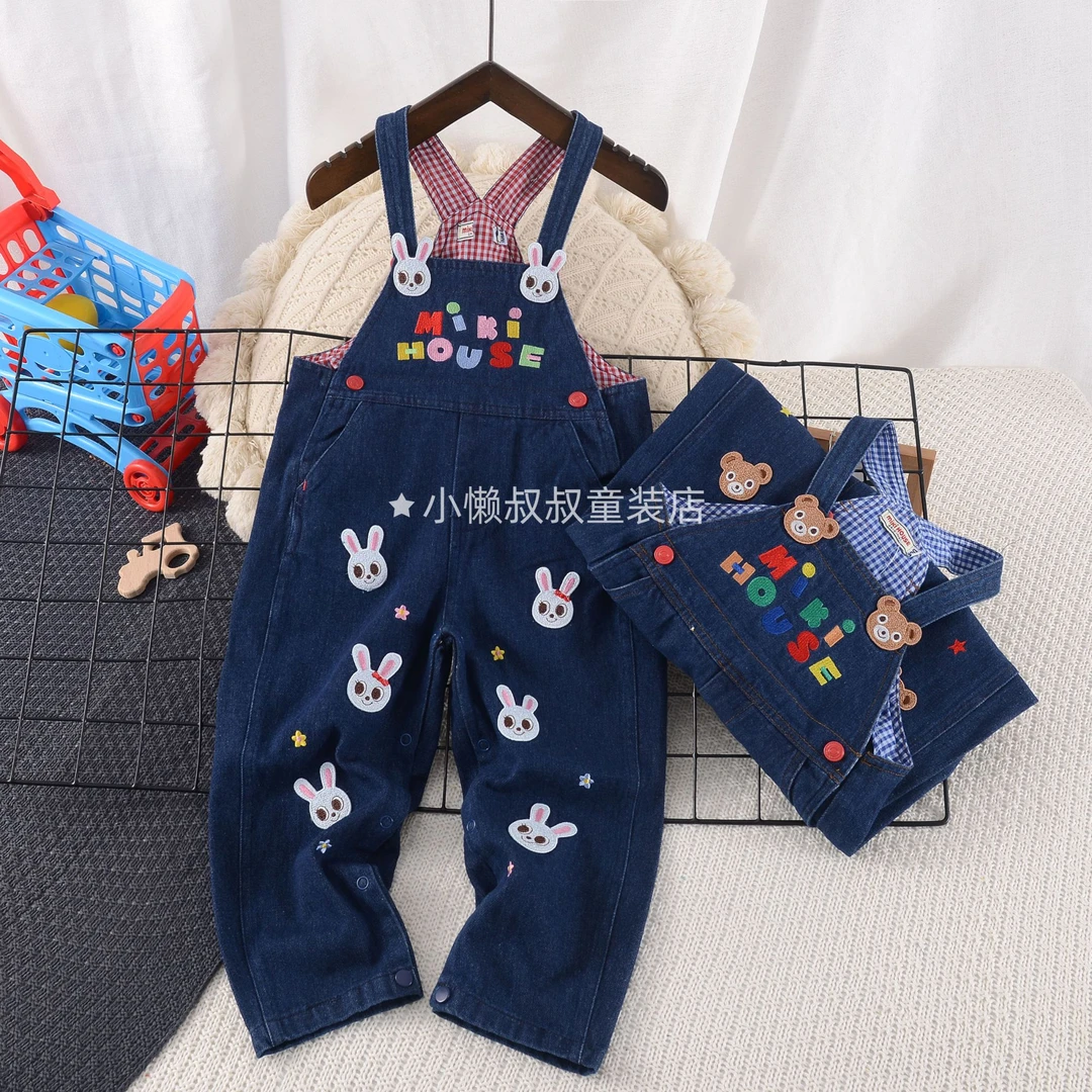 宝宝四季款重工满绣小兔小熊背带裤