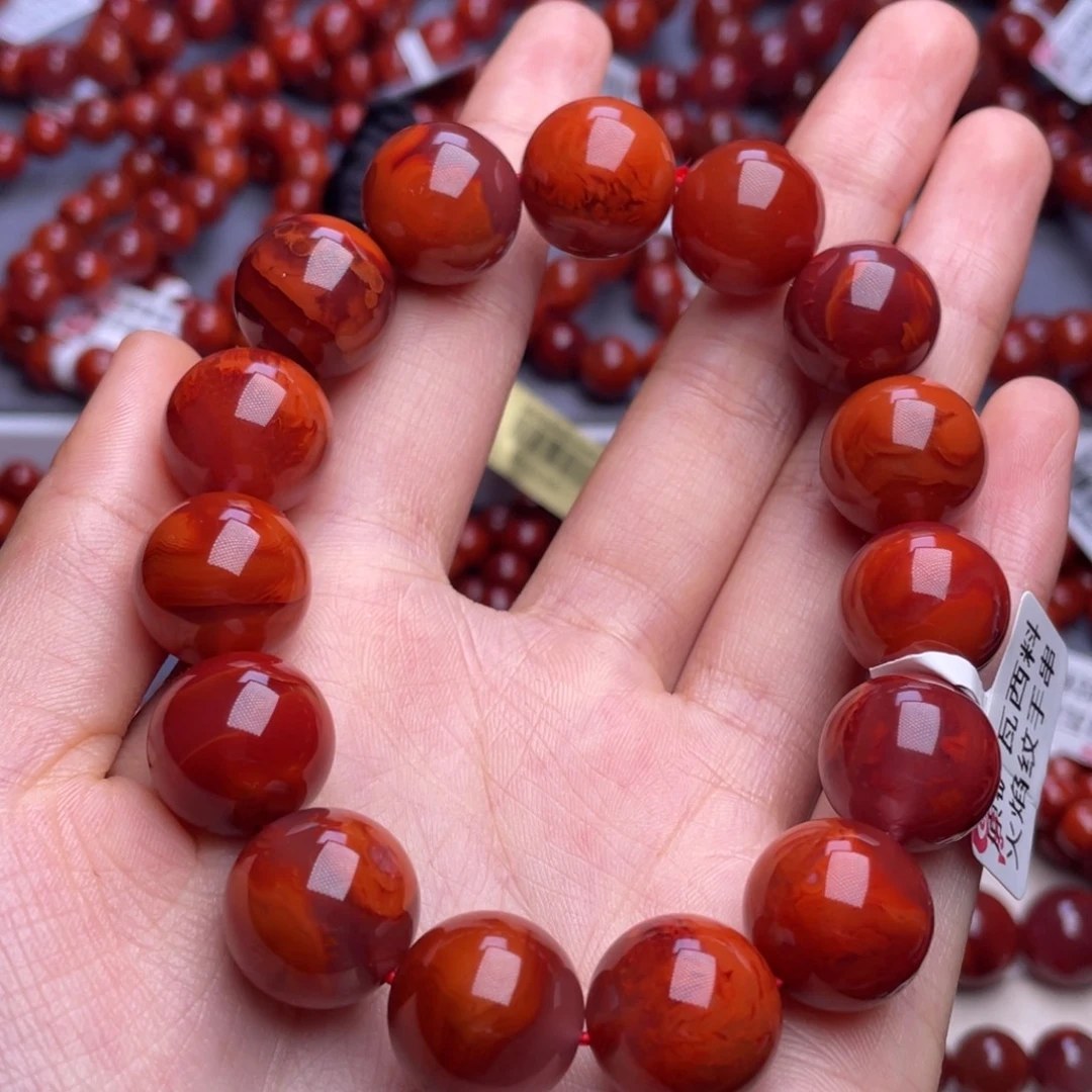 南红玛瑙未镶嵌其他（原矿）15mm高品瓦西火焰纹圆珠手串