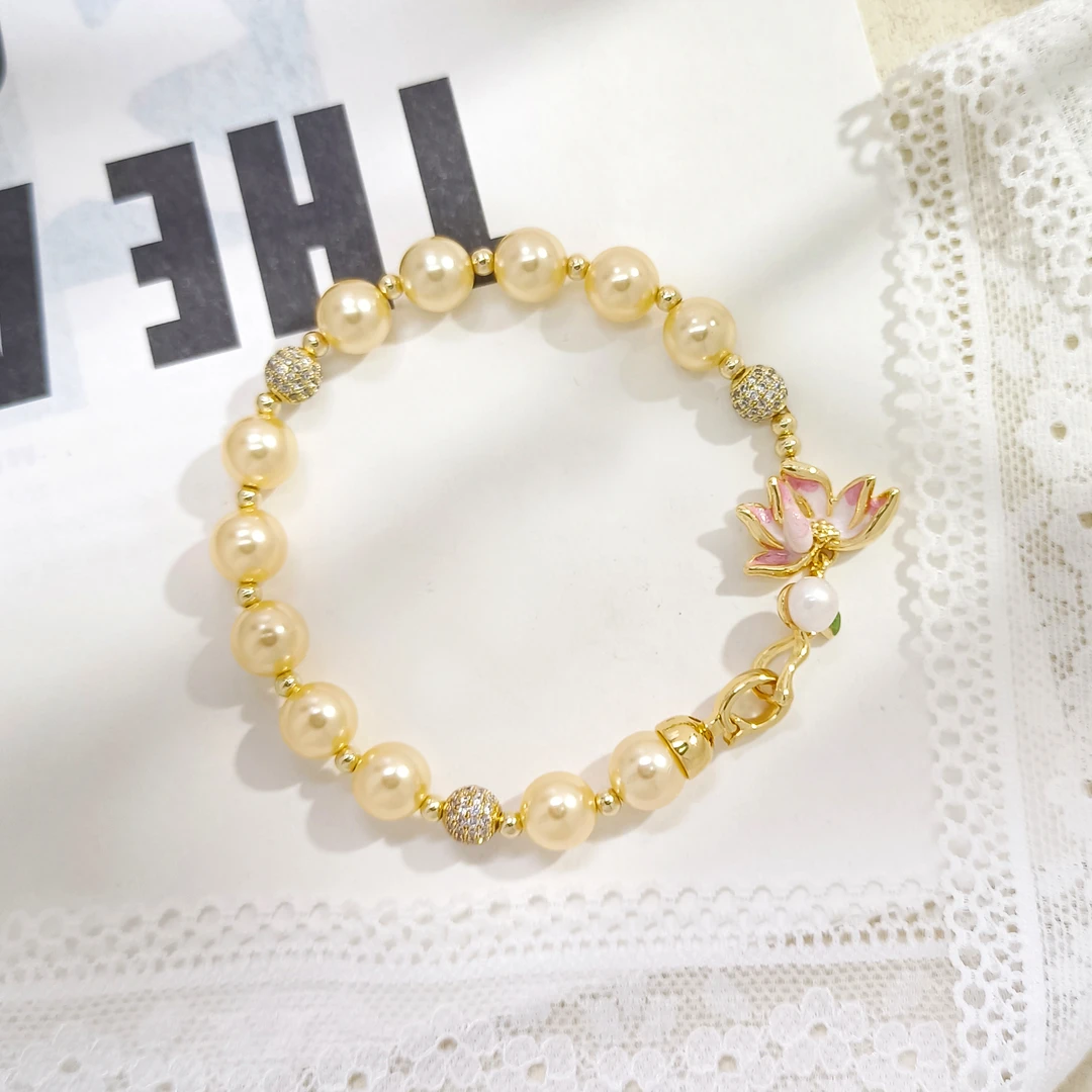 铜合金合成锆石手链 WRSS-002330【粉彩莲扣】手链小众气质时尚简约