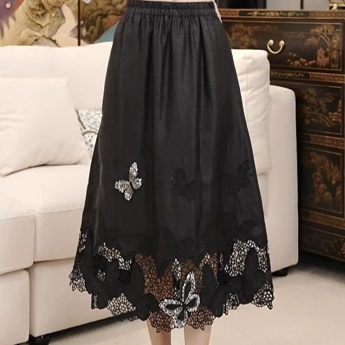 Betty Bairn【蝴蝶 · 香云纱】老料桑蚕丝刺绣半身裙25B-BW9608