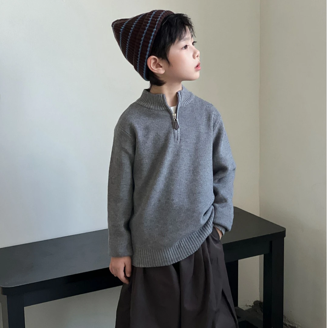 儿童条纹套头毛衣针织衫秋冬季半拉链上衣打底衫半高领百搭外套洋