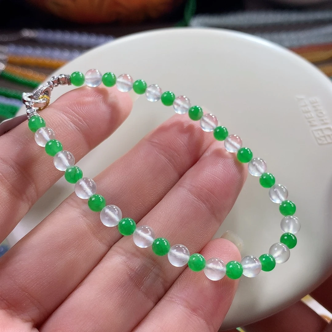 翡翠未镶嵌手链翡翠玻璃钢小葱拌豆腐卡4～4.90+