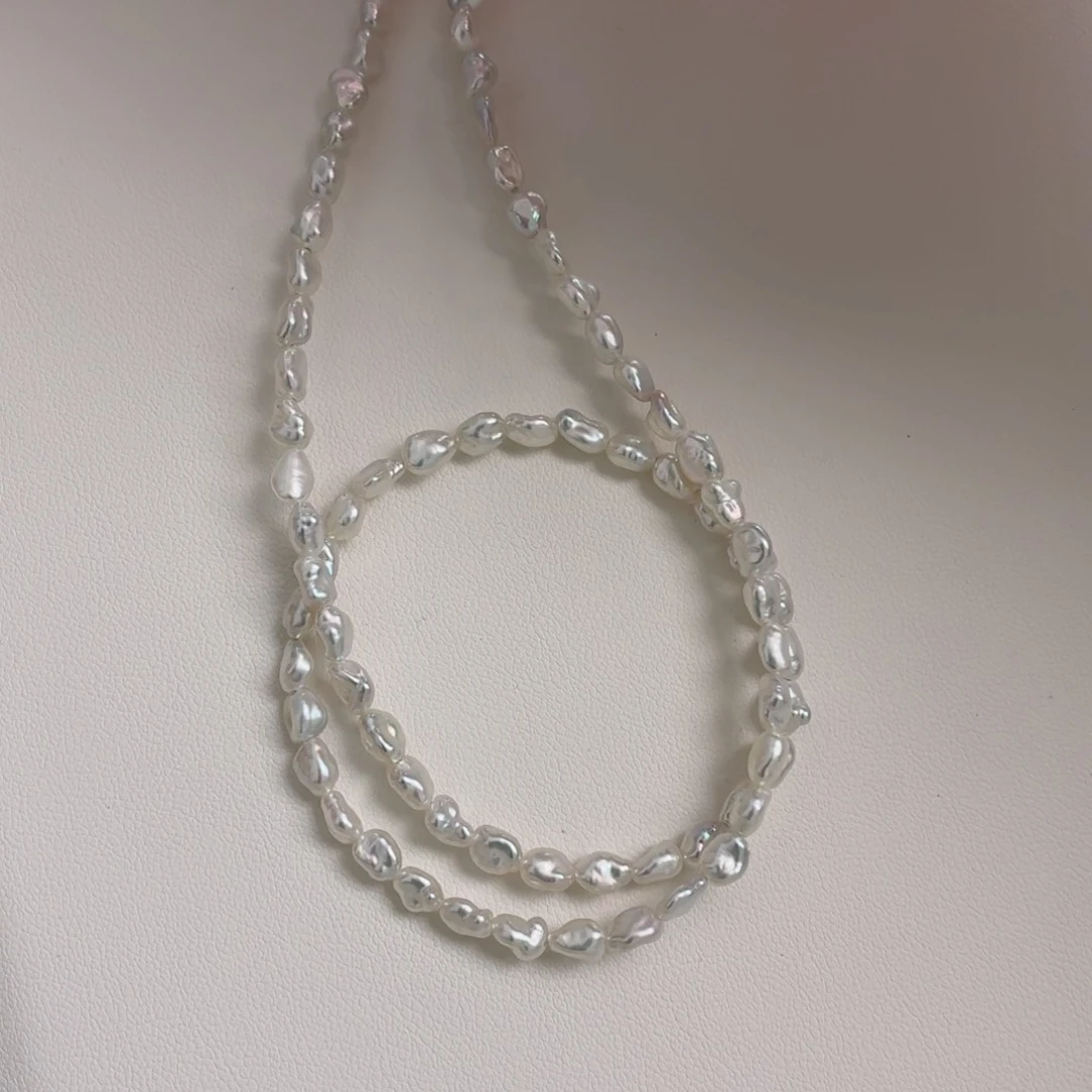 项链银S925镶嵌淡水珍珠小巴洛克