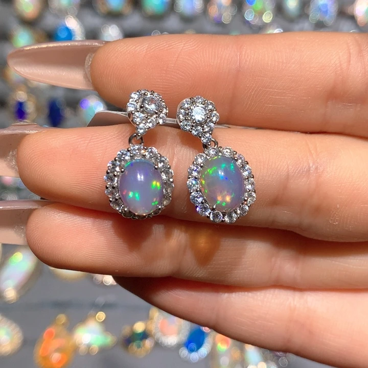 欧泊欧泊耳钉t银S925镶嵌