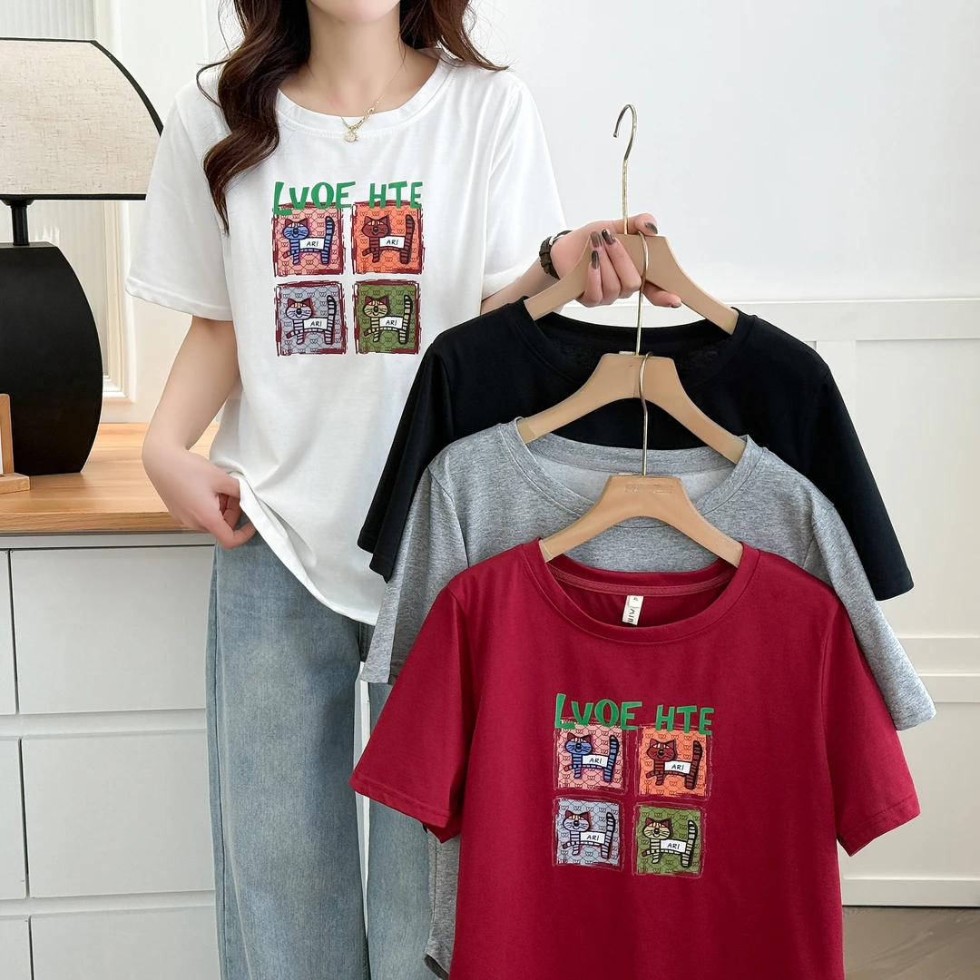 200斤大码2025新款短袖女装遮肉宽松显瘦设计感t恤上衣ins潮百搭
