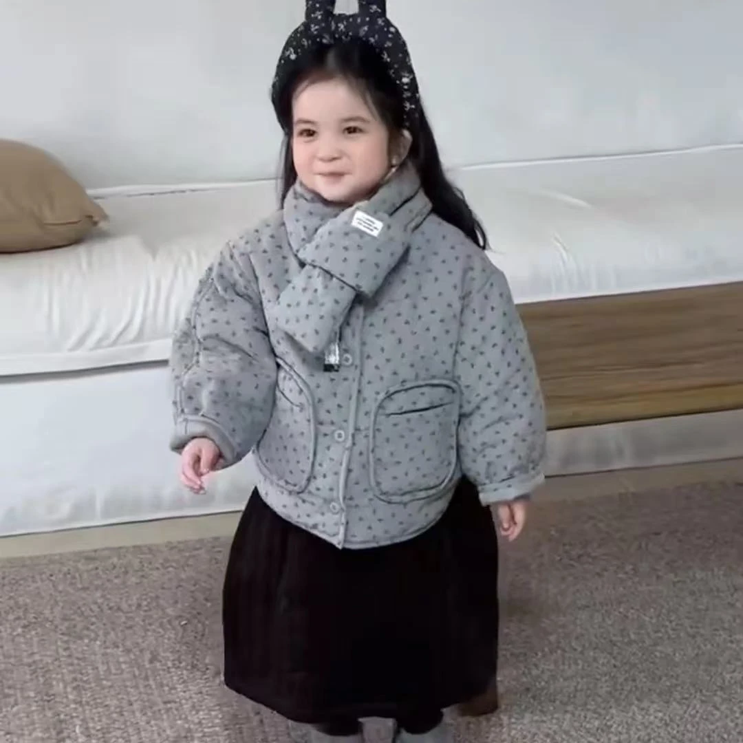 1297女童冬装棉服新款中大童韩版洋气百搭加厚儿童秋冬碎花棉衣潮