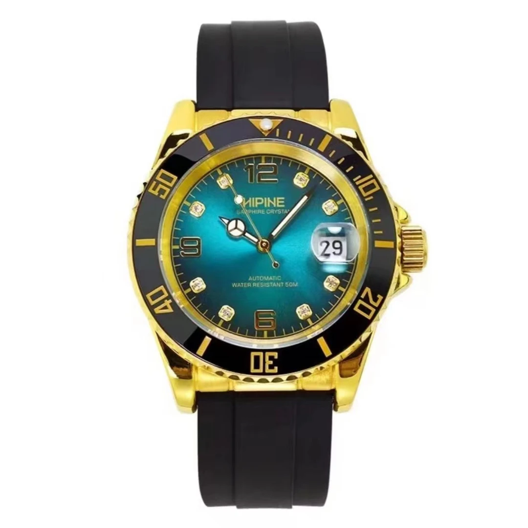 圆形金表黄金男士腕表高端机芯纯金手表西普尼金表绿色七夕浪漫礼