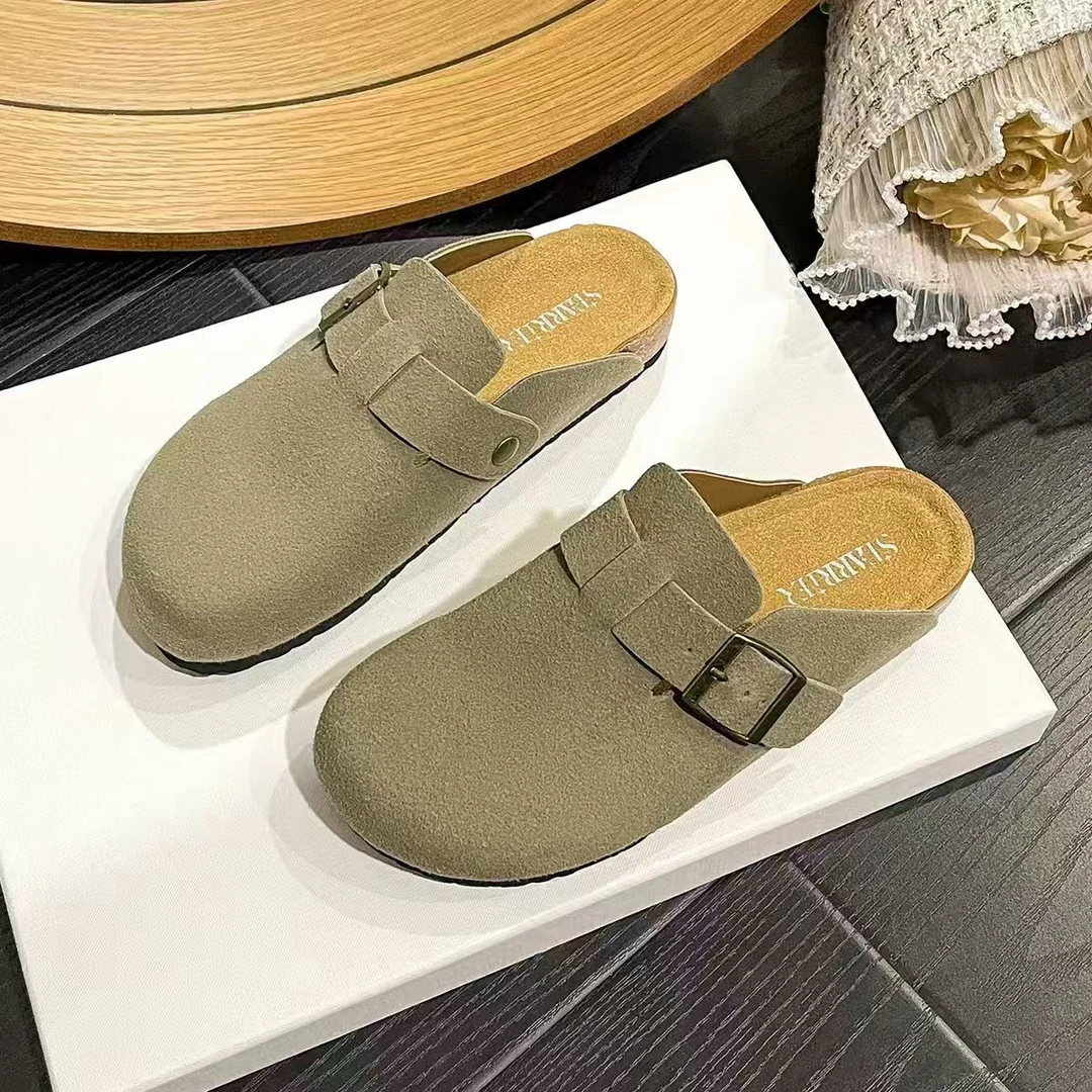 卡其F004907厚底勃肯鞋女2025春秋新款外穿增高博肯包头半拖