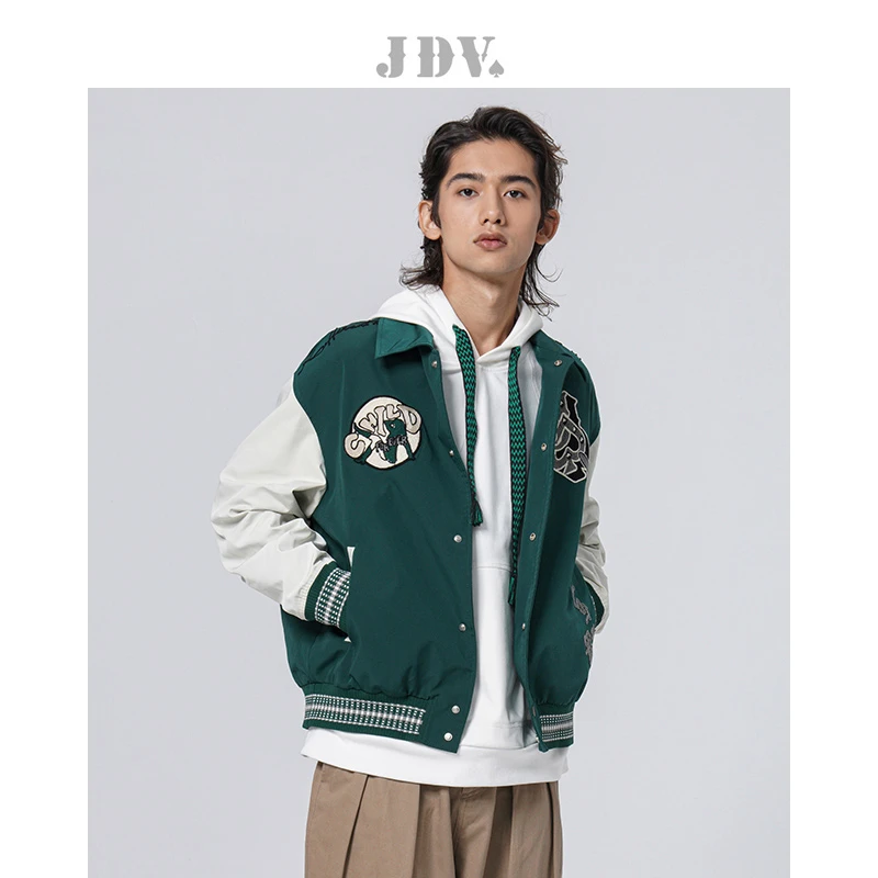 J.D.V春夏商场同款绿色方领宽松拼接男士夹克休闲外套SJK3308