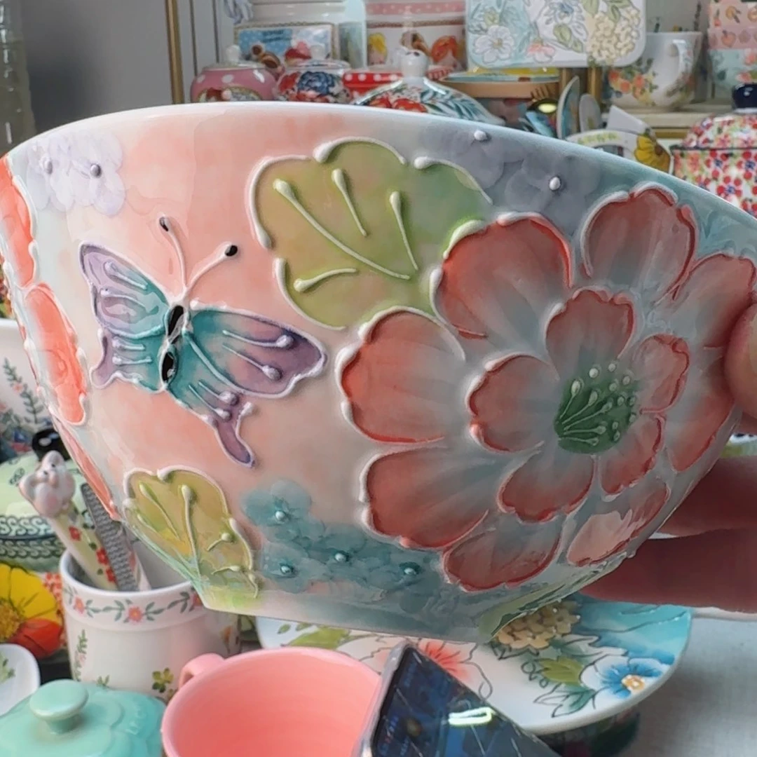 陶瓷蝶舞6英寸面碗一只看图