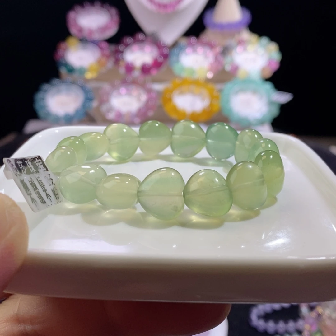 未镶嵌手链萤石黄绿爱心14mm