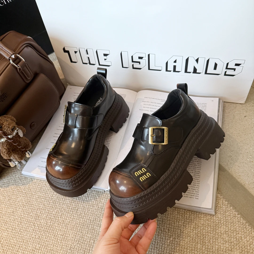 欧货早春真皮女鞋2025新款英伦风大头擦色小皮鞋单鞋女鞋百搭