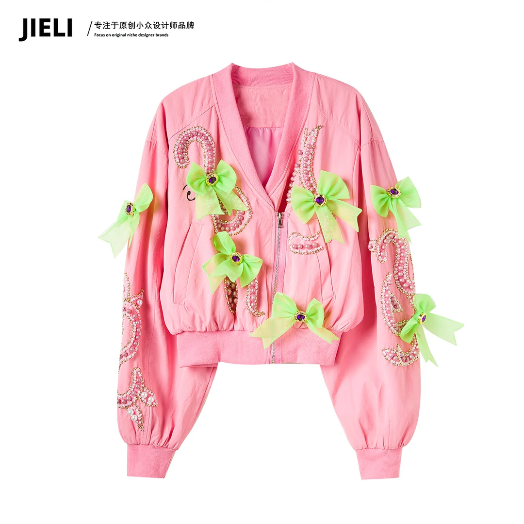 JIE LI/街力JIELI/街力师高级感小众设计短款粉色外套女T7832