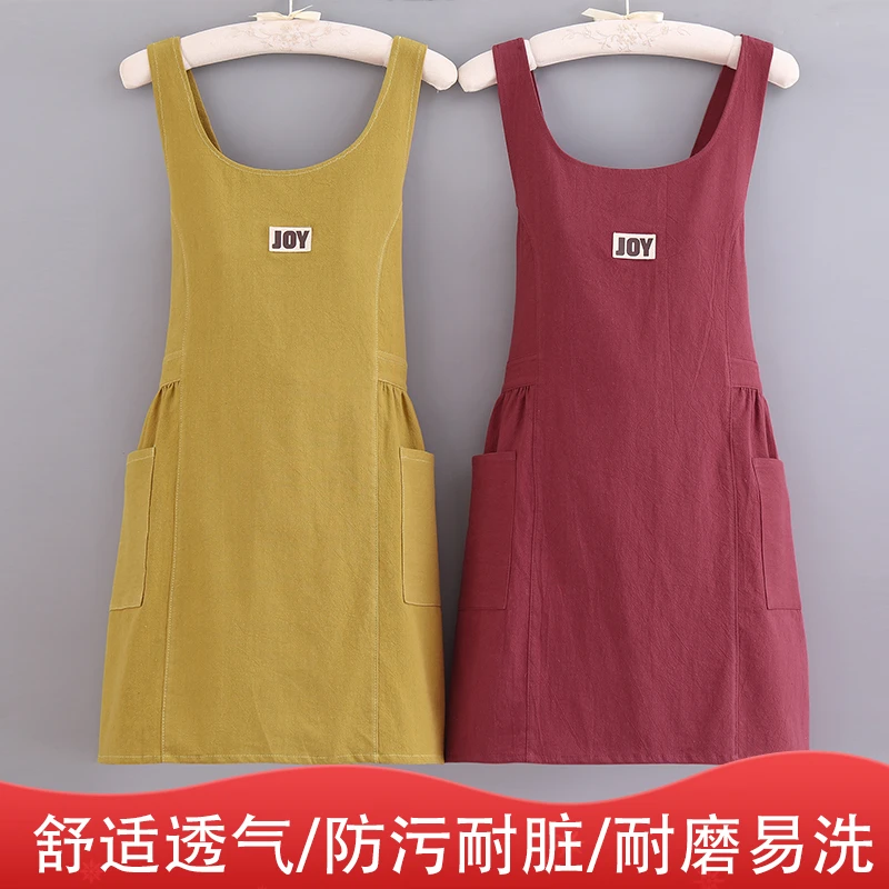 时尚薄款棉布围裙韩版家用透气做饭防污交叉带网红无袖工作服印字