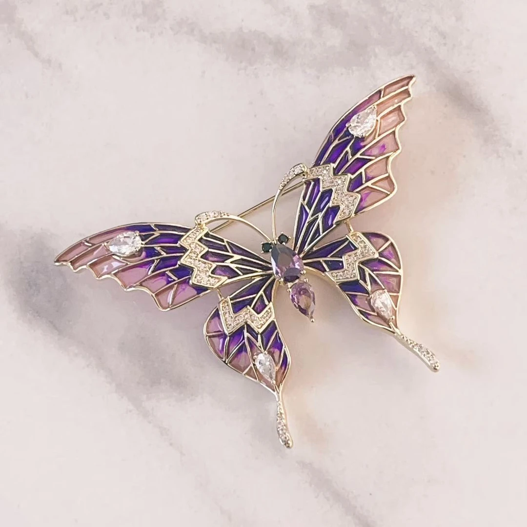 kasiya/卡思雅 铜合金珐琅胸针 秋冬时尚珐琅紫蝴蝶胸针百搭款