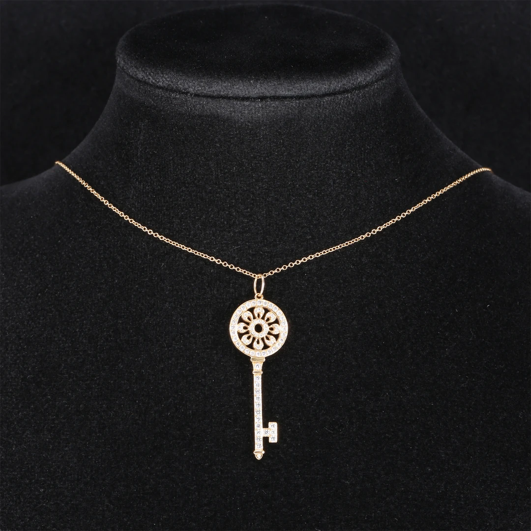 99新 Tiffany & Co./蒂芙尼 小花6珊花瓣钥匙项链18K玫瑰金拼钻石