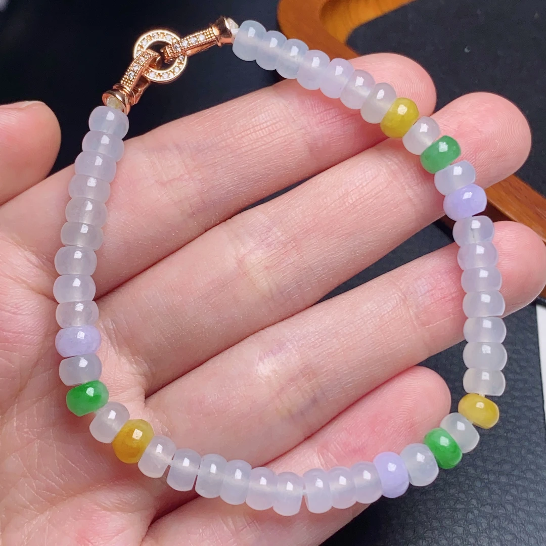 缅甸天然a货翡翠冰种多宝马卡龙算盘珠手链卡6mm彩色糖果色素款