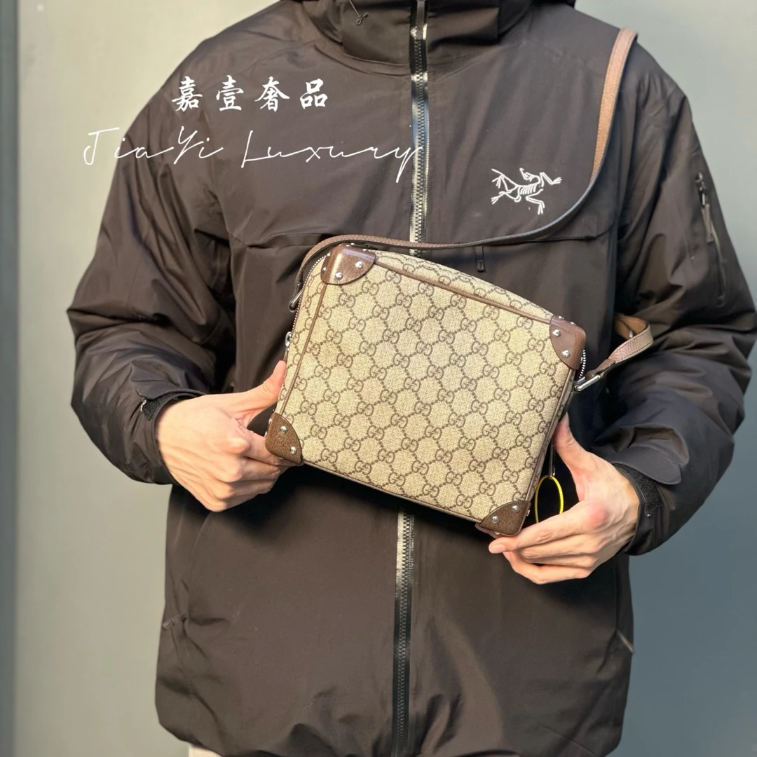 嘉壹/99新(6774)GUCCI古驰 老花Logo帆布盒子包小方包单肩斜挎