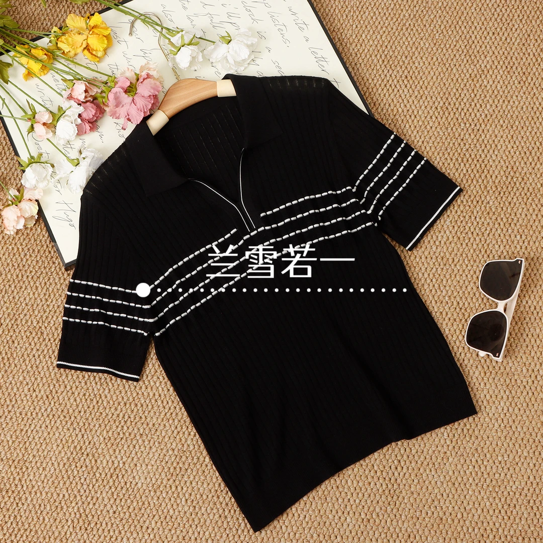 【兰雪若一】25年夏季新款桑蚕丝POLO翻领撞色针织LX87527