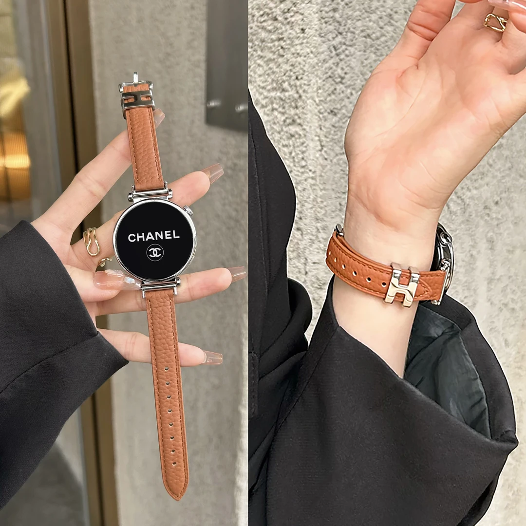 金属H型套扣荔枝纹华为手表表带适用华为GT6GT5proGT4watch34女款