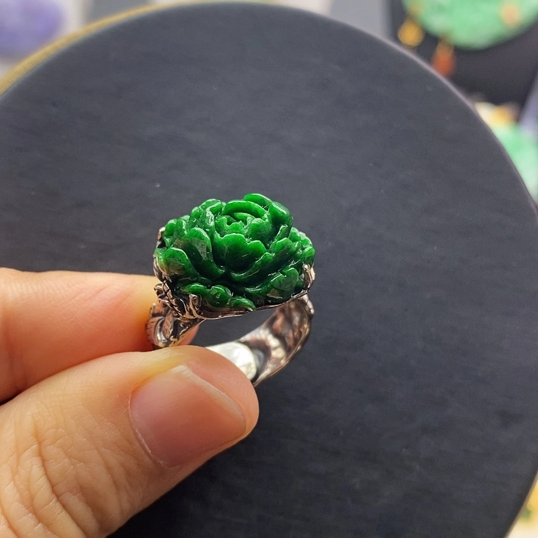 翡翠银S925镶嵌戒指戒指