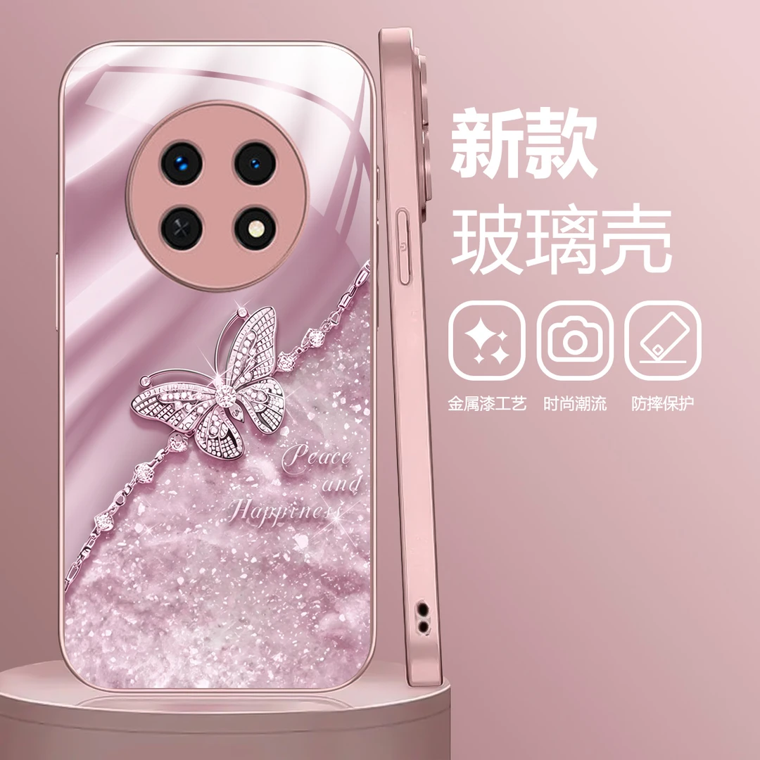 适用于华为畅享60X 蝴蝶纹液态玻璃手机壳 小众高级感 全包防摔刮