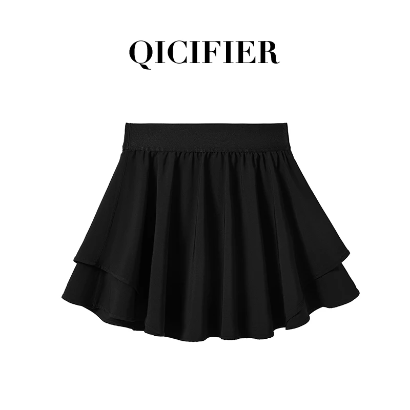 科技黑 高腰运动双层网球裙裤 2858