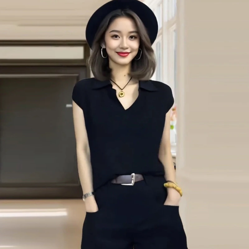 薄款冰丝打底衫时髦洋气休闲夏季新款短袖女爆款夏季上衣套头镂空