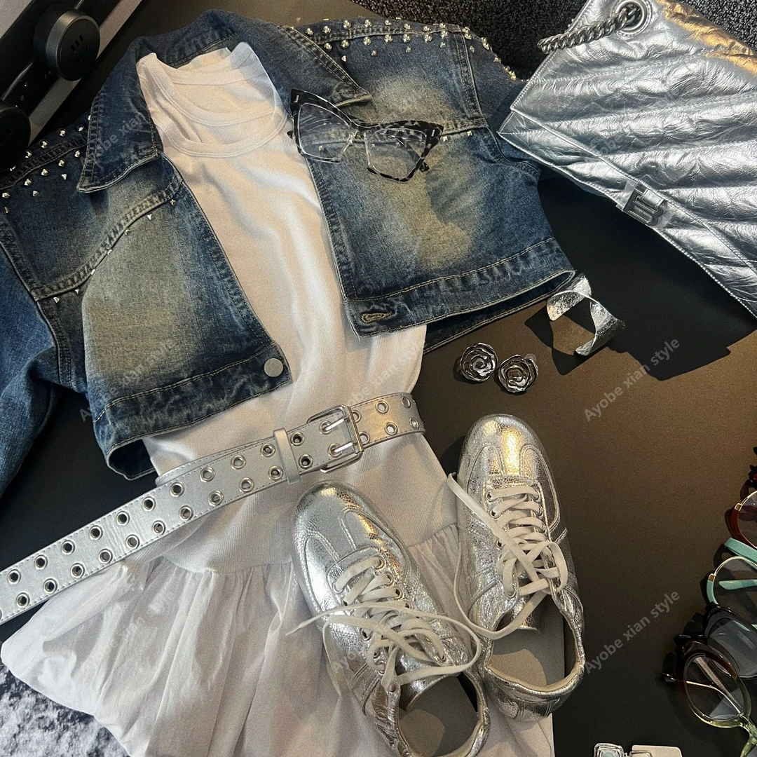 【Ayobe】朋克铆钉！重工街头时尚牛仔外套个性酷感2025春季新款潮衣