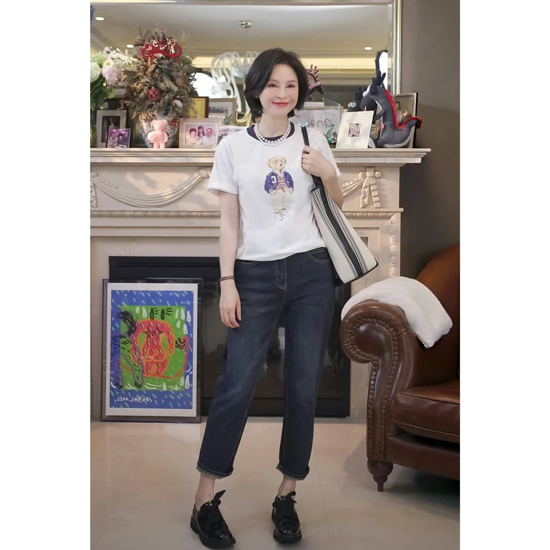 RuienCo.小熊T 100棉高密刺绣时尚休闲百搭印花夏上衣