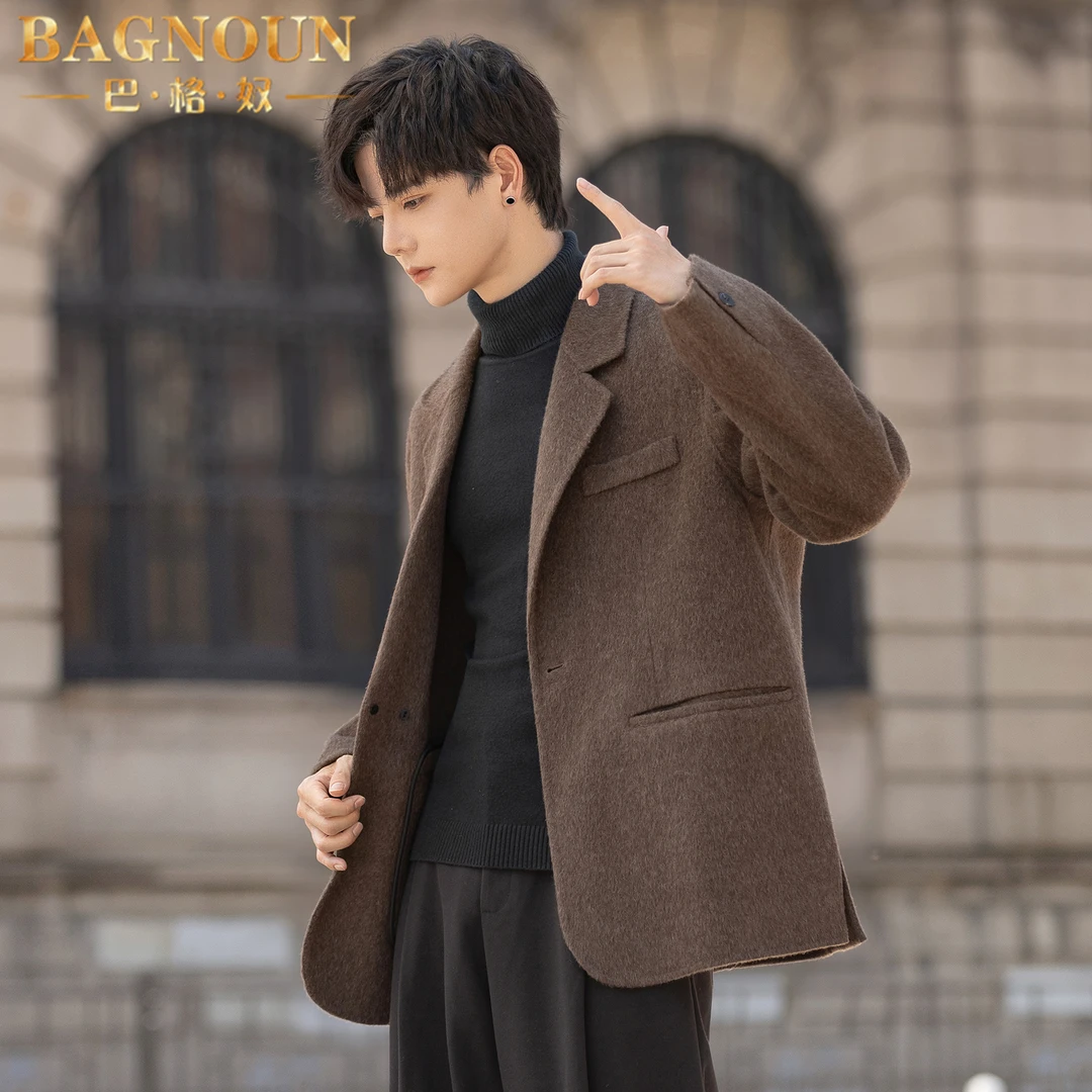 巴格奴羊毛西服男士秋冬季新款时尚高端毛呢宽松双面呢子单西外套