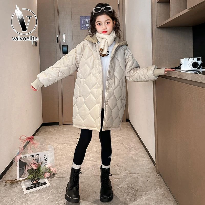 VALVOELITE女童棉服外套冬季2025新款中大童中长款加绒加厚棉衣潮